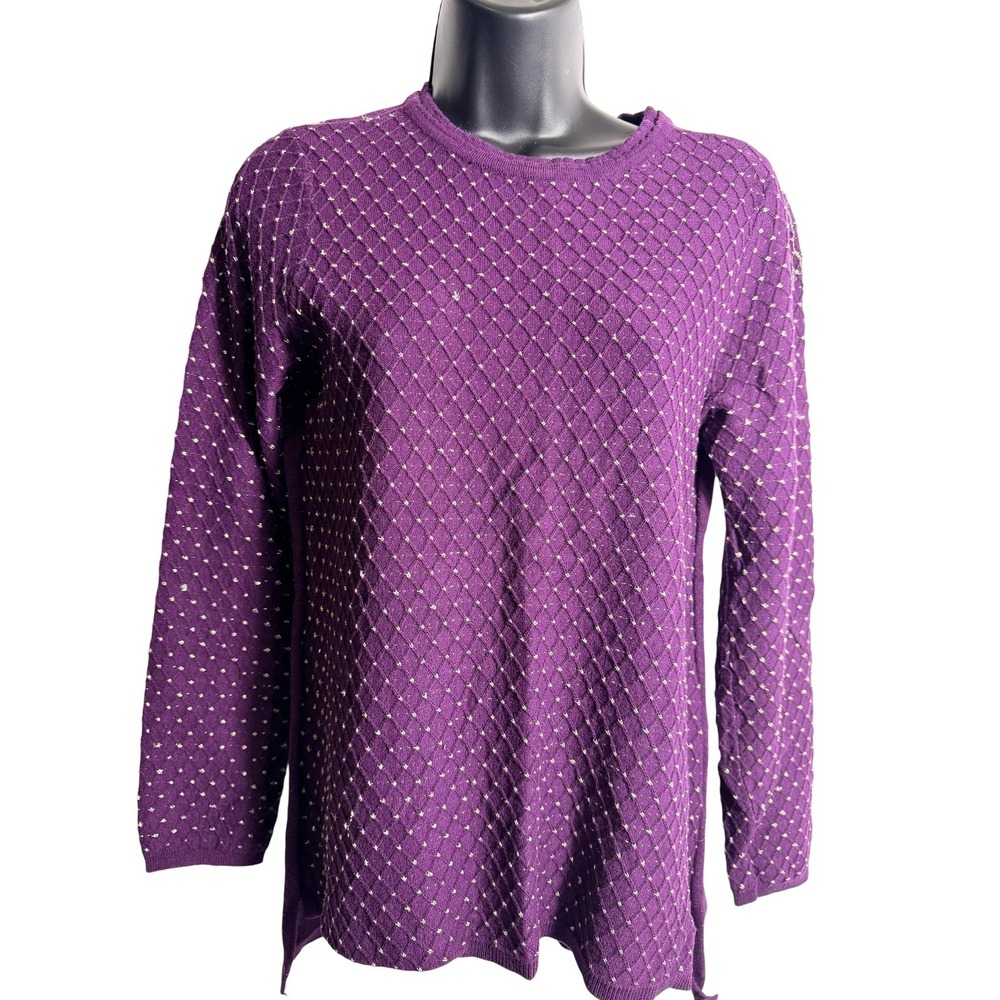 ELLE Sweater Womens Small Purple Argyle Knit Long‎ Sleeve Crewneck Pullover